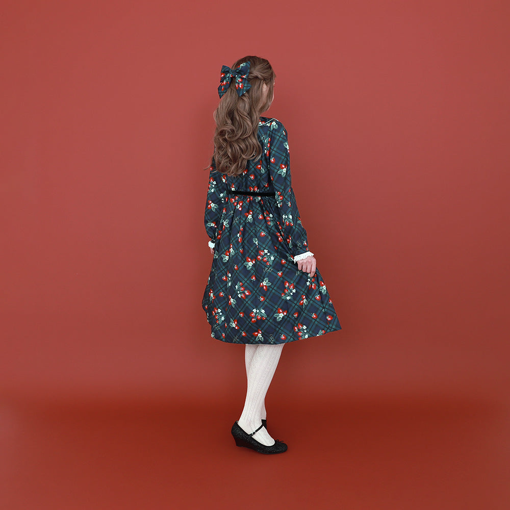 Strawberry Tartan バレッタ(Strawberry Tartan ribbon hair accessory)