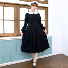 画像をギャラリービューアに読み込む, アリスエプロン長袖ミディ丈ワンピース