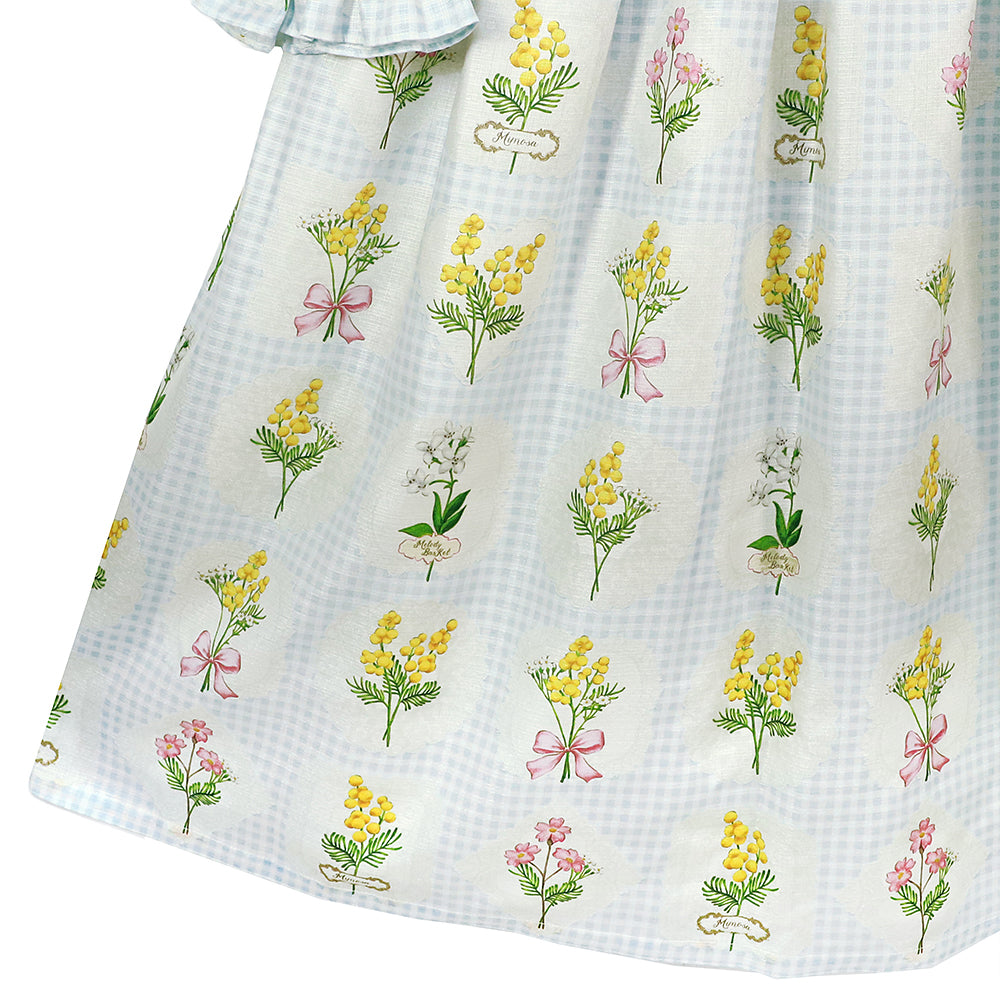 Mimosa and gingham check lace-up dress