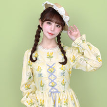 画像をギャラリービューアに読み込む, ミモザとギンガムチェックの編み下げワンピース