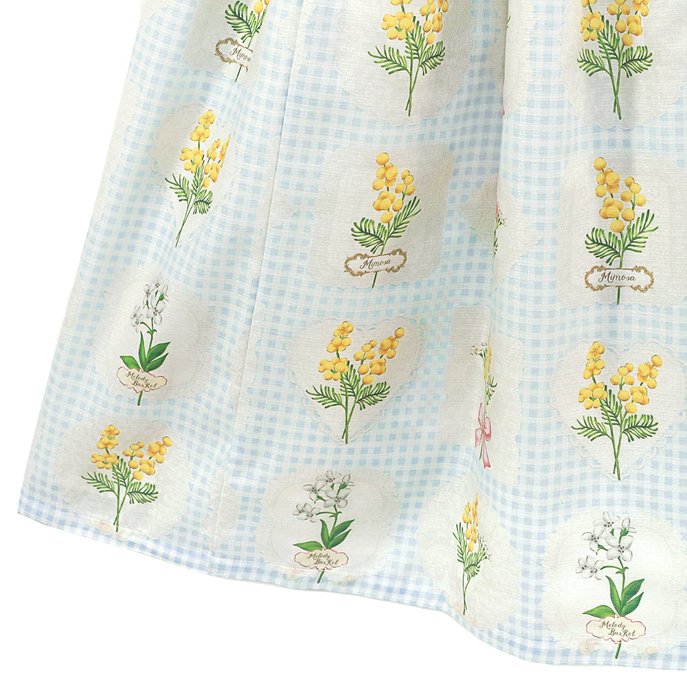 ミモザとギンガムチェックのジャンパースカート