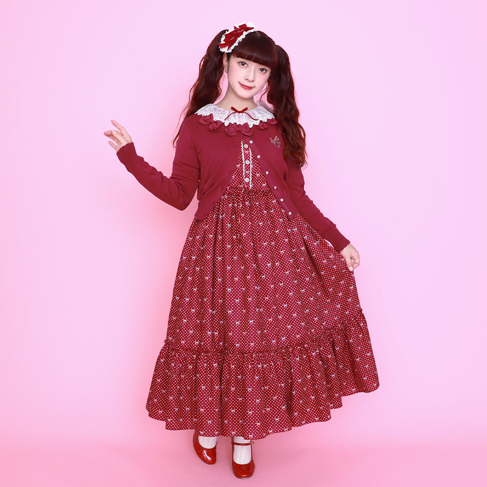 Triple ribbon cotton knit cardigan