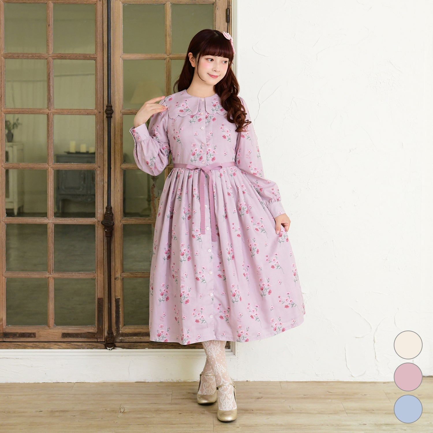 Natural cosmosスカラップセーラーカラーワンピース-Melody BasKet