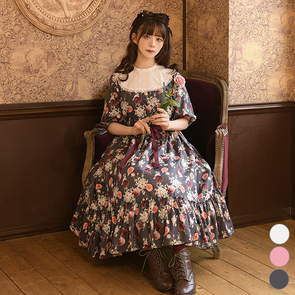 メロディバスケット 花咲く無花果ワンピースチャコールグレー メロディバスケット 花咲く無花果ワンピースチャコールグレー