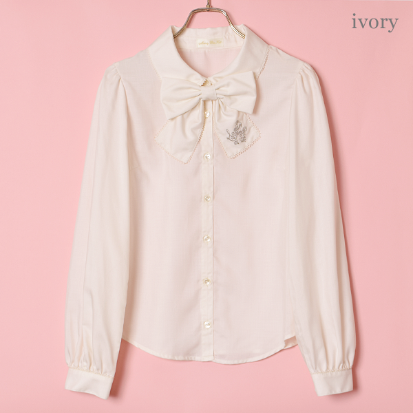 Logo embroidery ribbon tie blouse