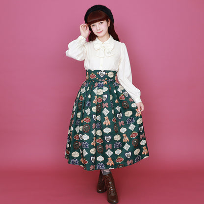 ロゴ刺繍リボンタイブラウス