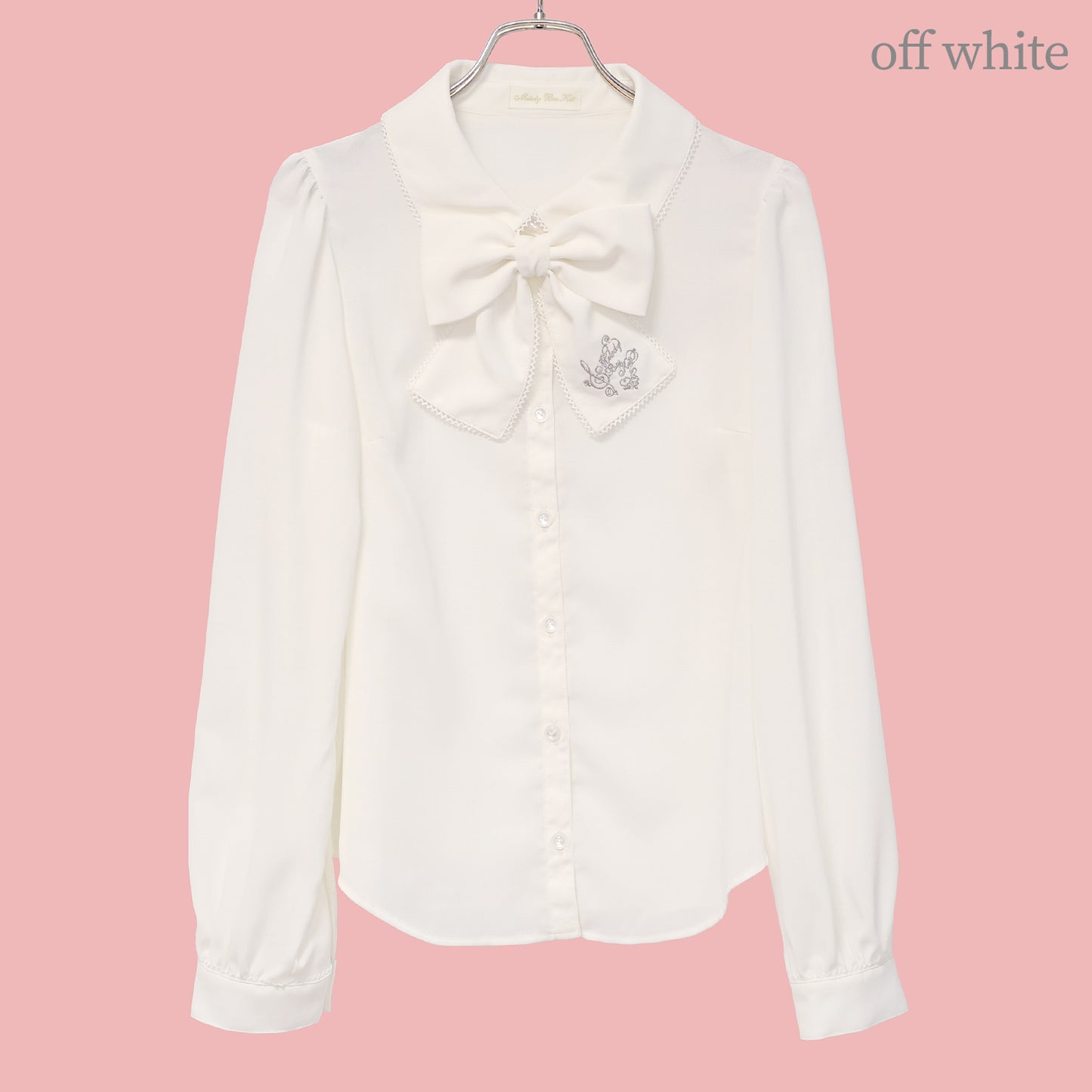Logo embroidery ribbon tie blouse