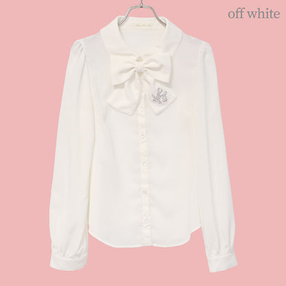 Logo embroidery ribbon tie blouse
