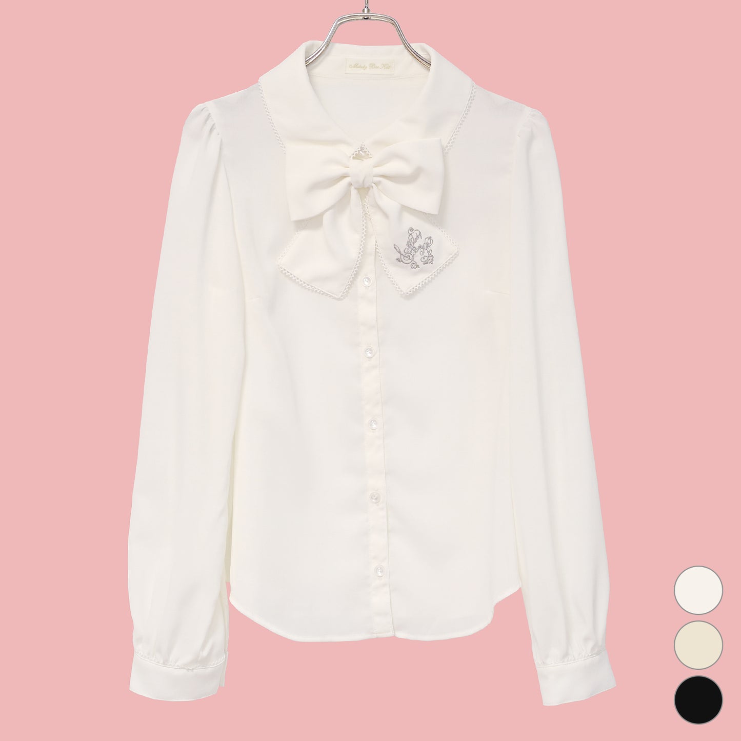 Logo embroidery ribbon tie blouse