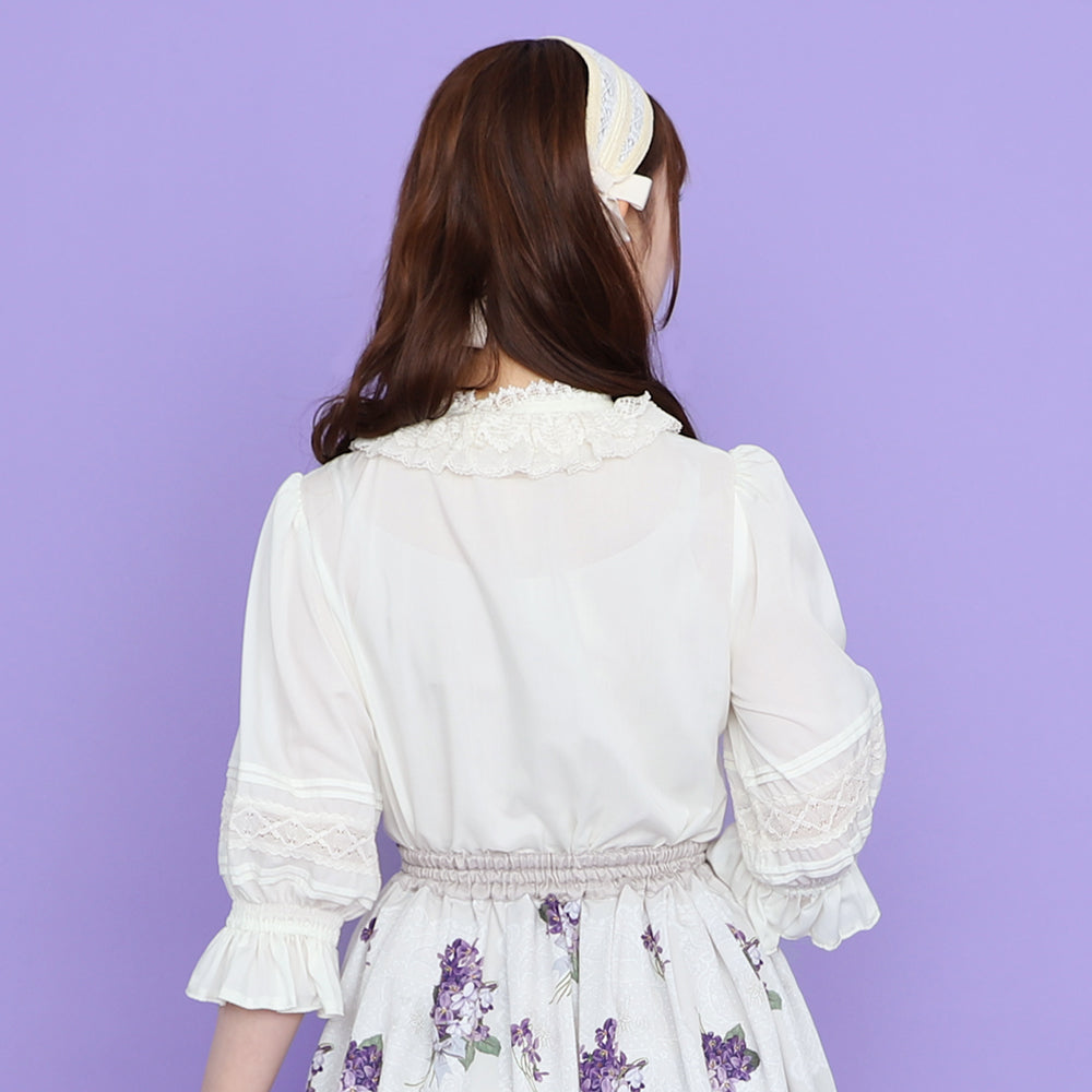 Standing collar torsion lace blouse