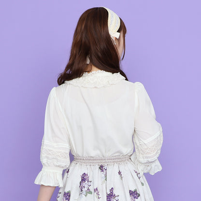 Standing collar torsion lace blouse