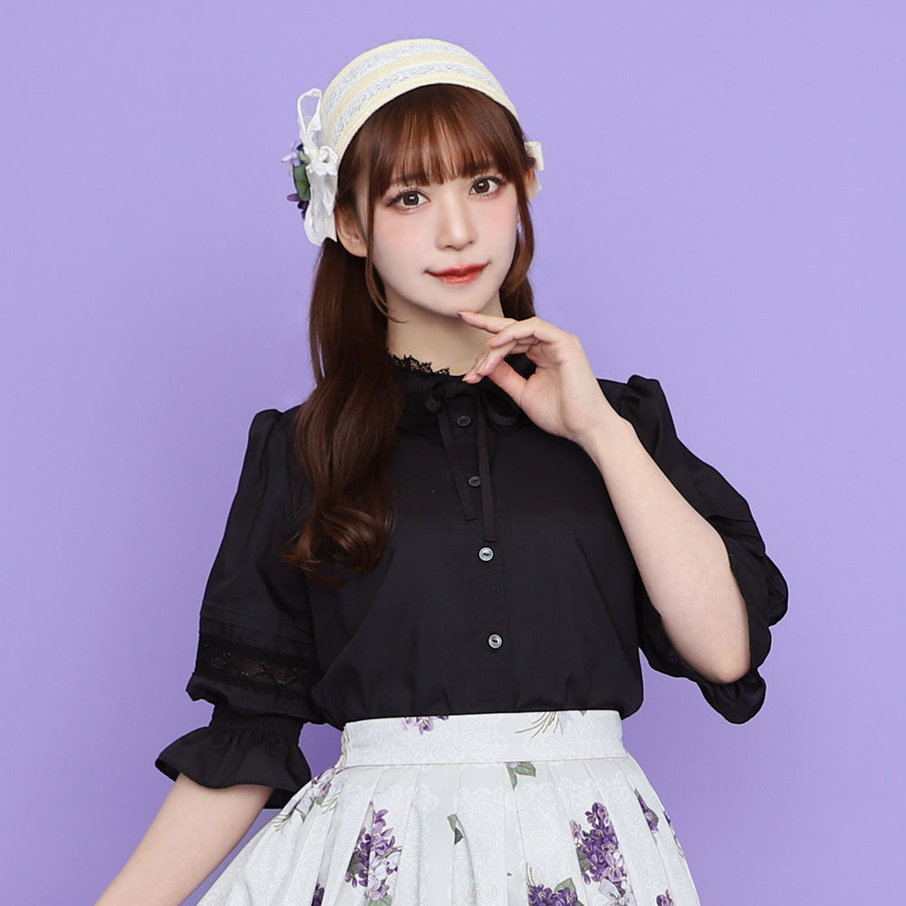 Standing collar torsion lace blouse