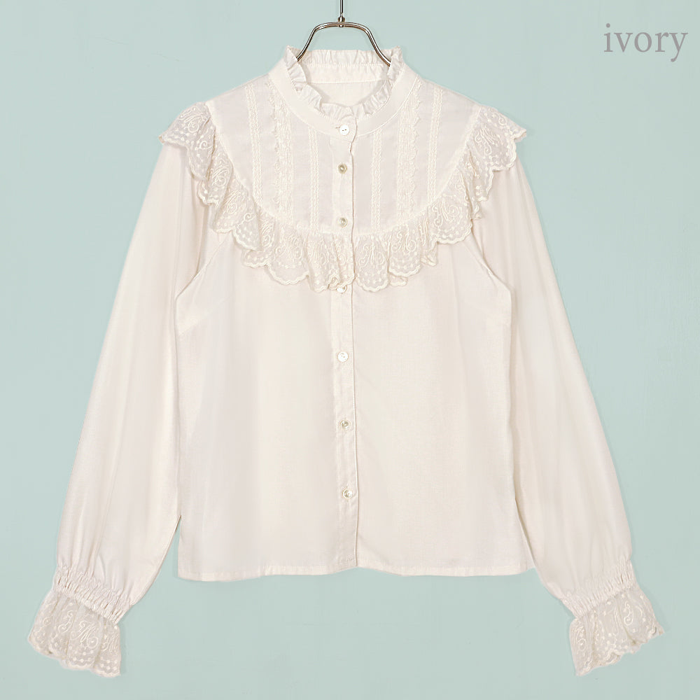 ラウンドヨーク長袖ブラウス