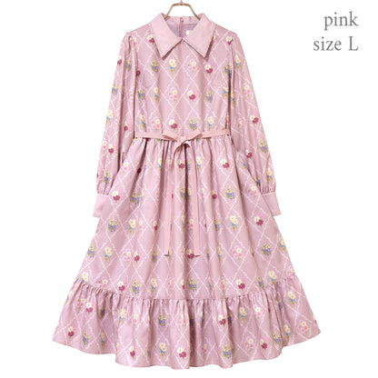 Antique bouquetシャツカラーワンピース