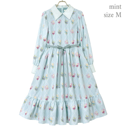 Antique bouquetシャツカラーワンピース