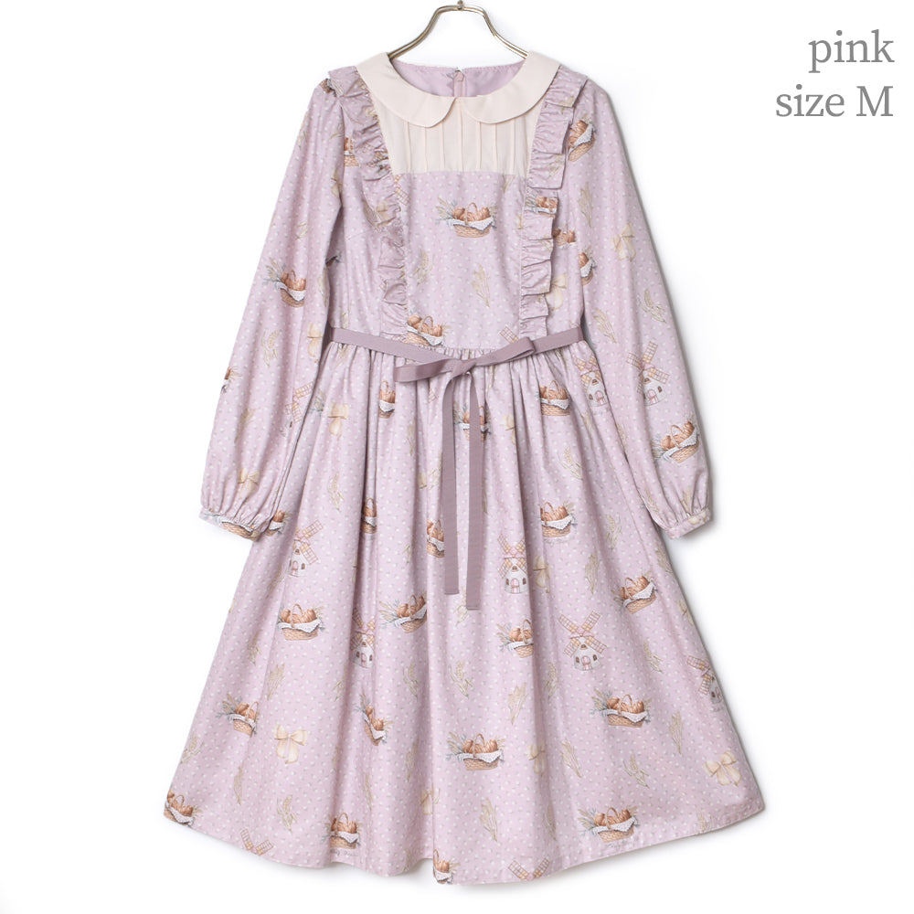 そよ風に揺れる麦畑の丸襟ワンピース-Melody BasKet(メロディー