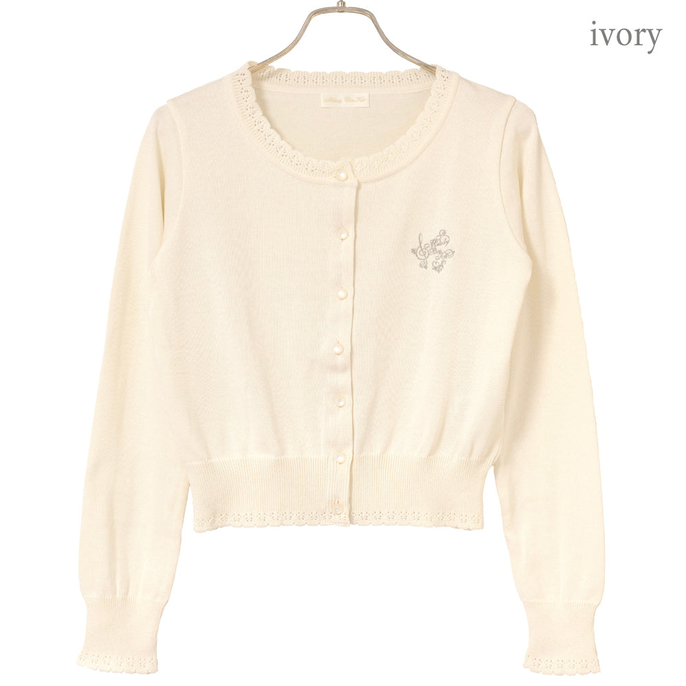 Logo embroidery cotton knit cardigan