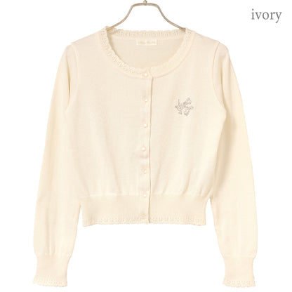 Logo embroidery cotton knit cardigan