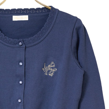 Logo embroidery cotton knit cardigan