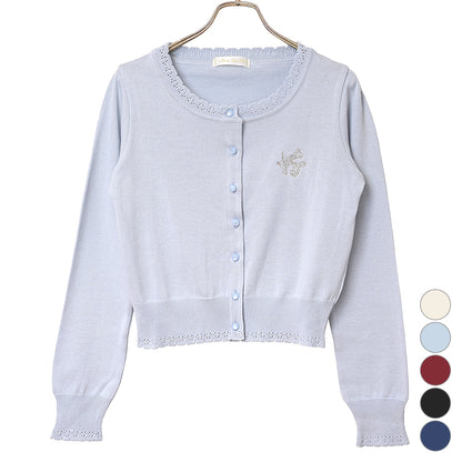 Logo embroidery cotton knit cardigan
