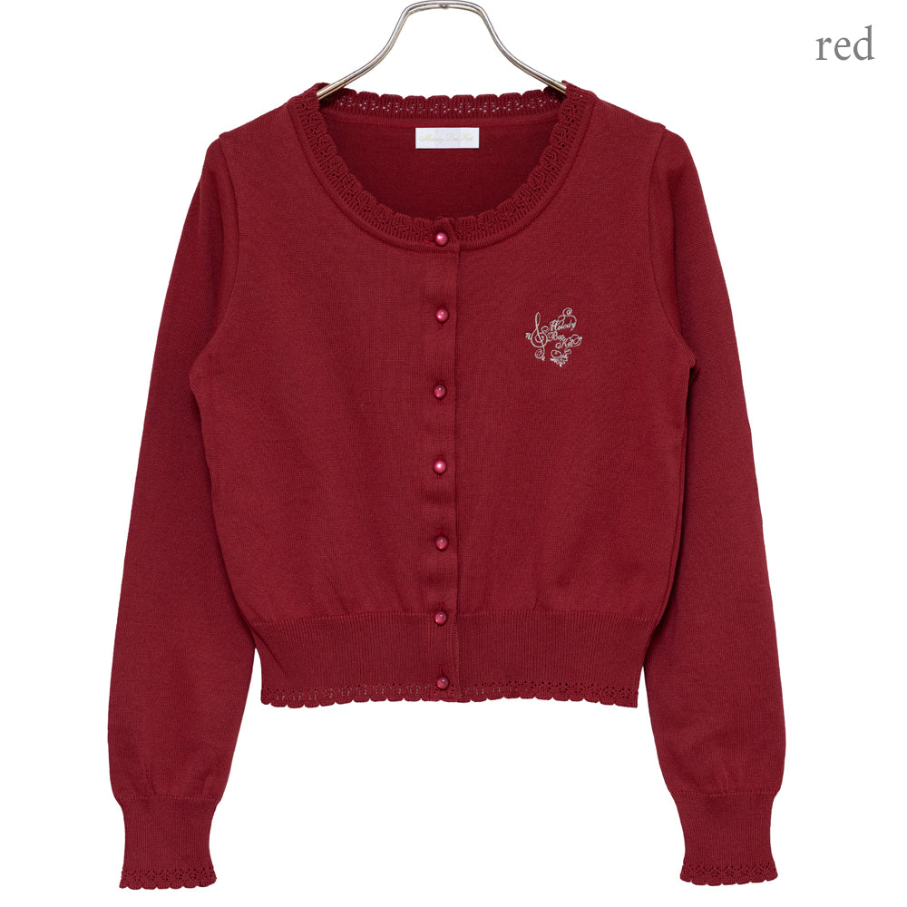 Logo embroidery cotton knit cardigan