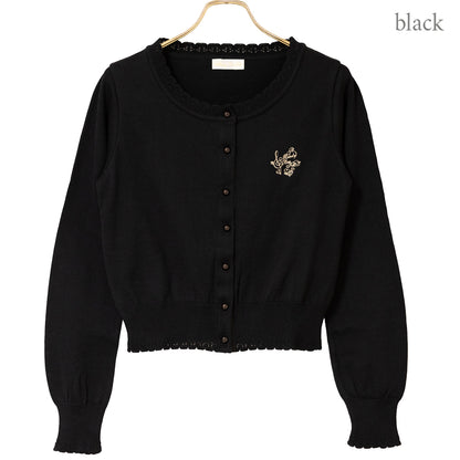 Logo embroidery cotton knit cardigan