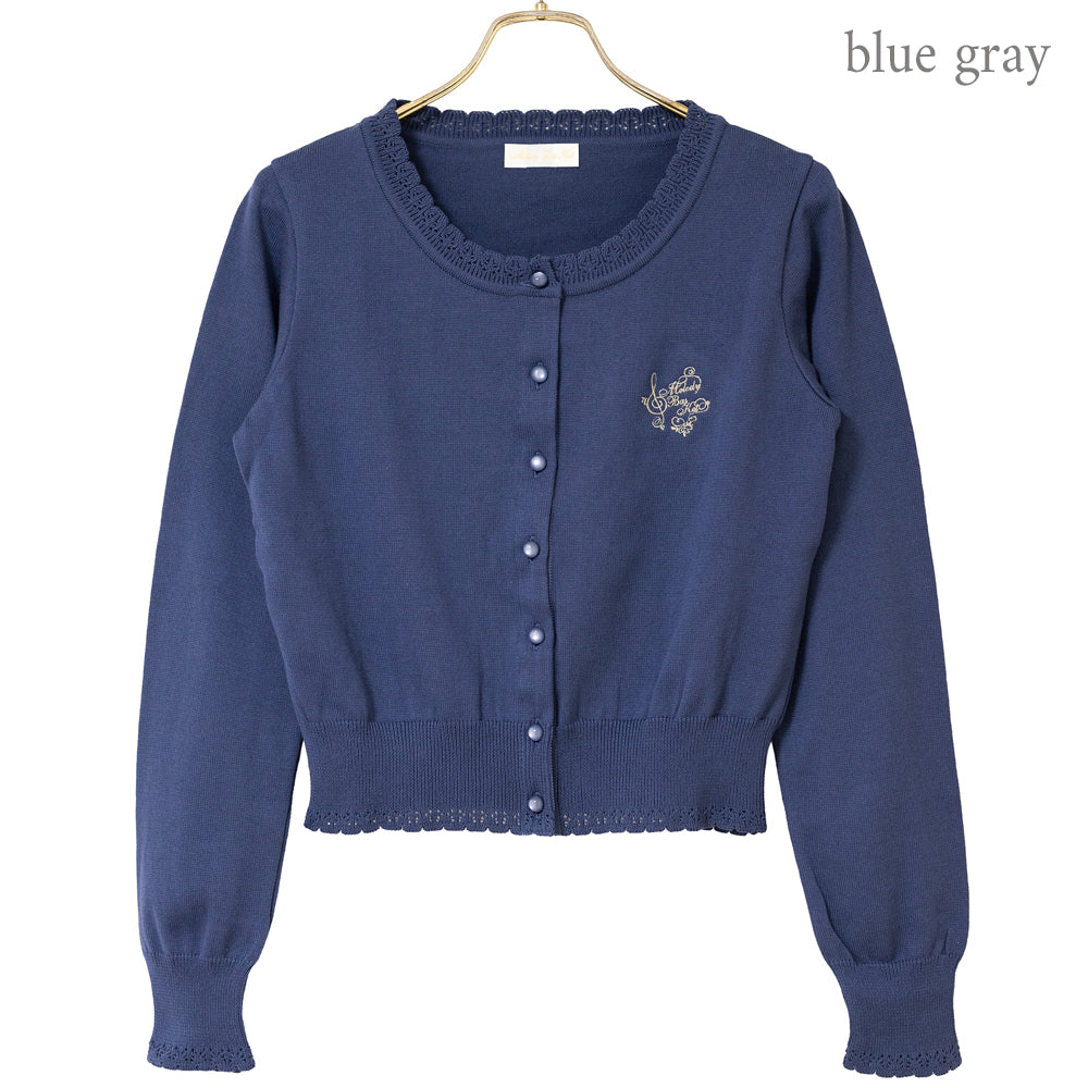 Logo embroidery cotton knit cardigan