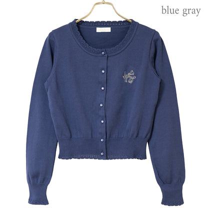 Logo embroidery cotton knit cardigan