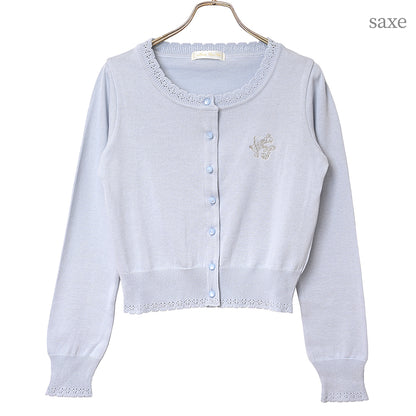 Logo embroidery cotton knit cardigan