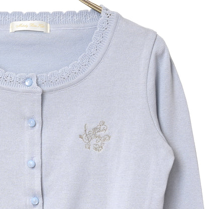 Logo embroidery cotton knit cardigan