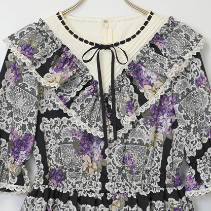 Violet lace yoke switching dress