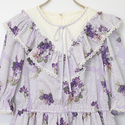 Violet lace yoke switching dress