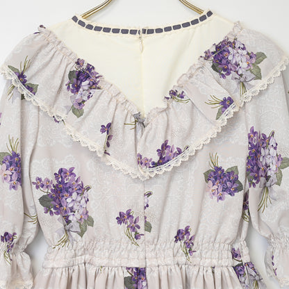 Violet lace yoke switching dress