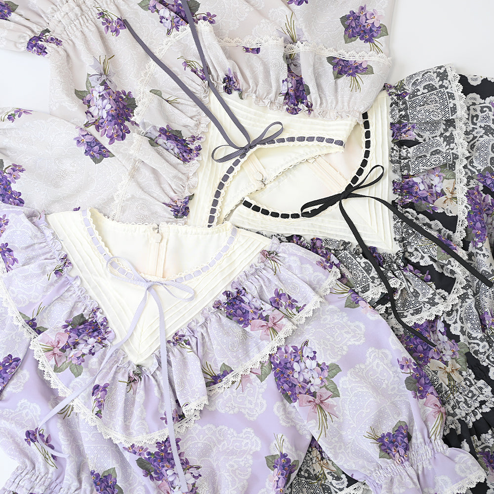 Violet lace yoke switching dress