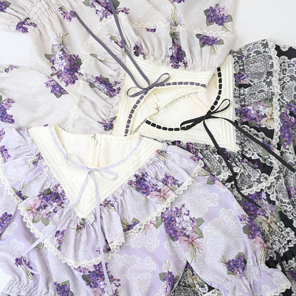 Violet lace yoke switching dress