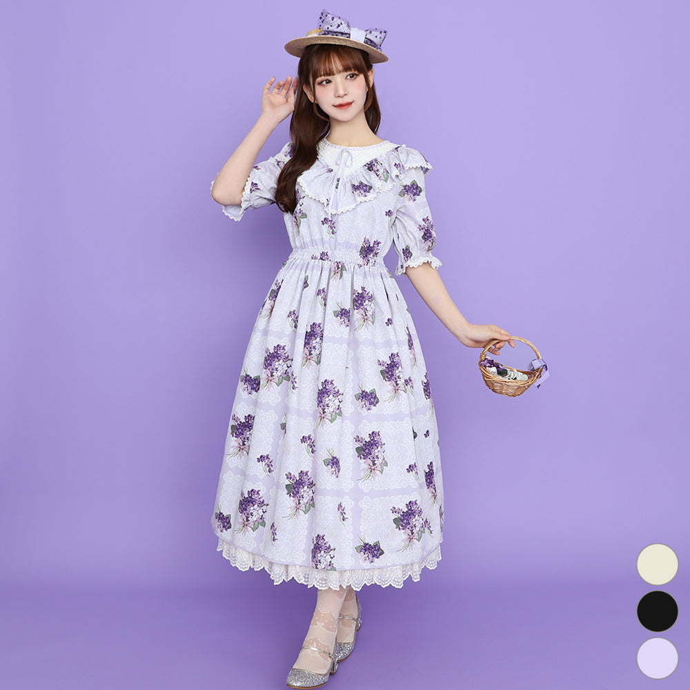 Violet lace yoke switching dress