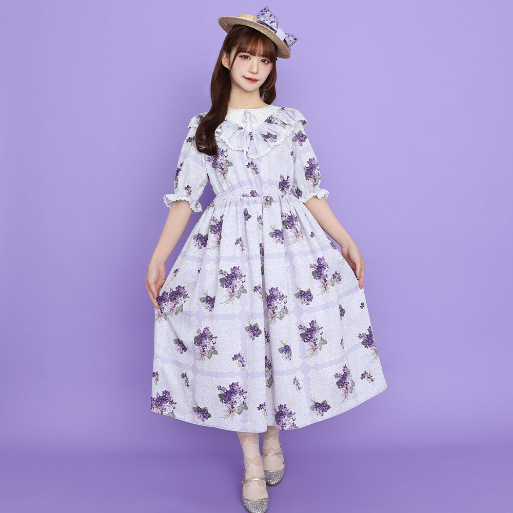 Violet lace yoke switching dress