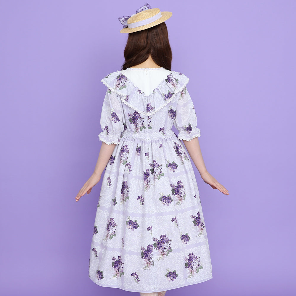 Violet lace yoke switching dress