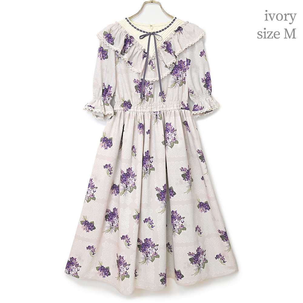 Violet lace yoke switching dress