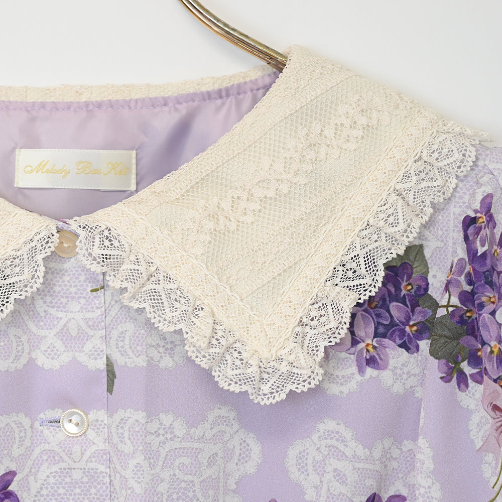 Violet lace square collar dress-Melody BasKet – fraisier on-line