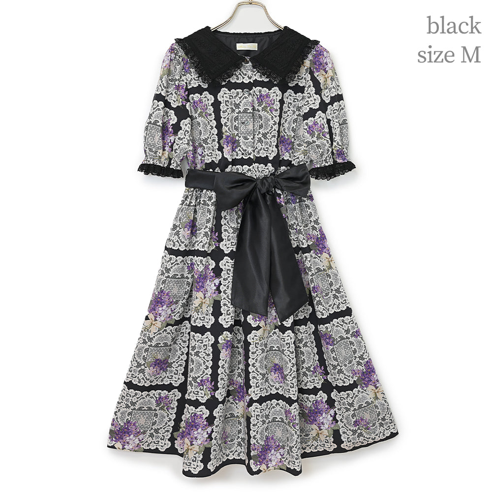 Violet lace square collar dress