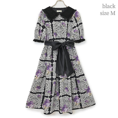 Violet lace square collar dress