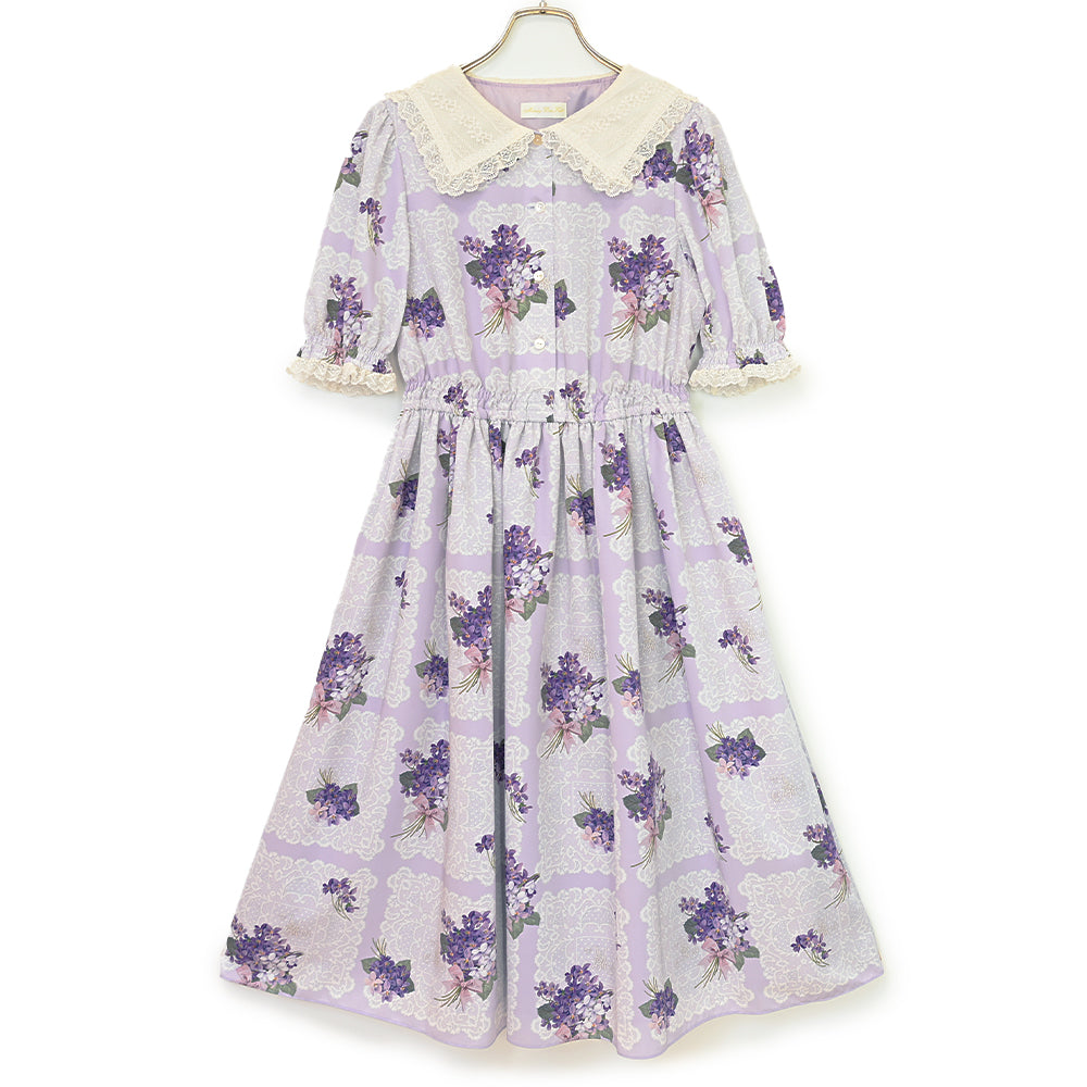 Violet lace square collar dress