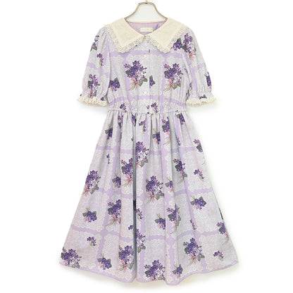 Violet lace square collar dress