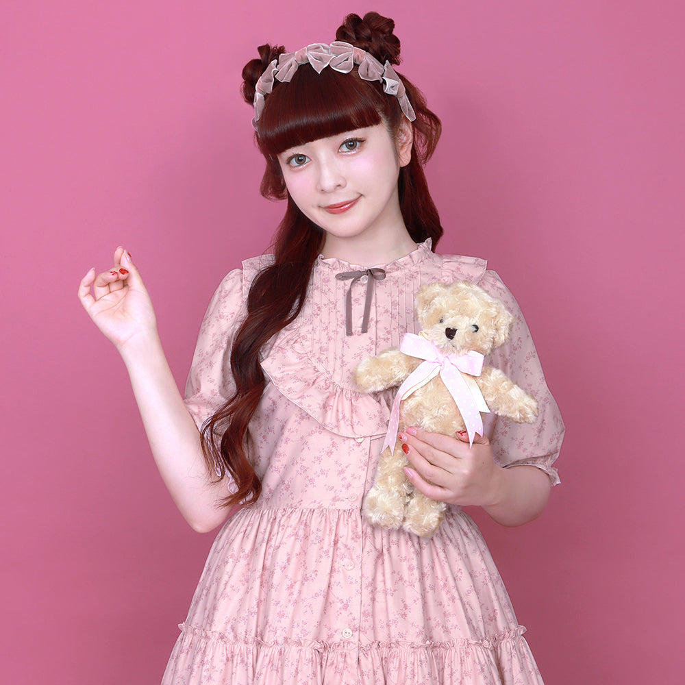 Flower Teddy bearフロントボタンワンピース