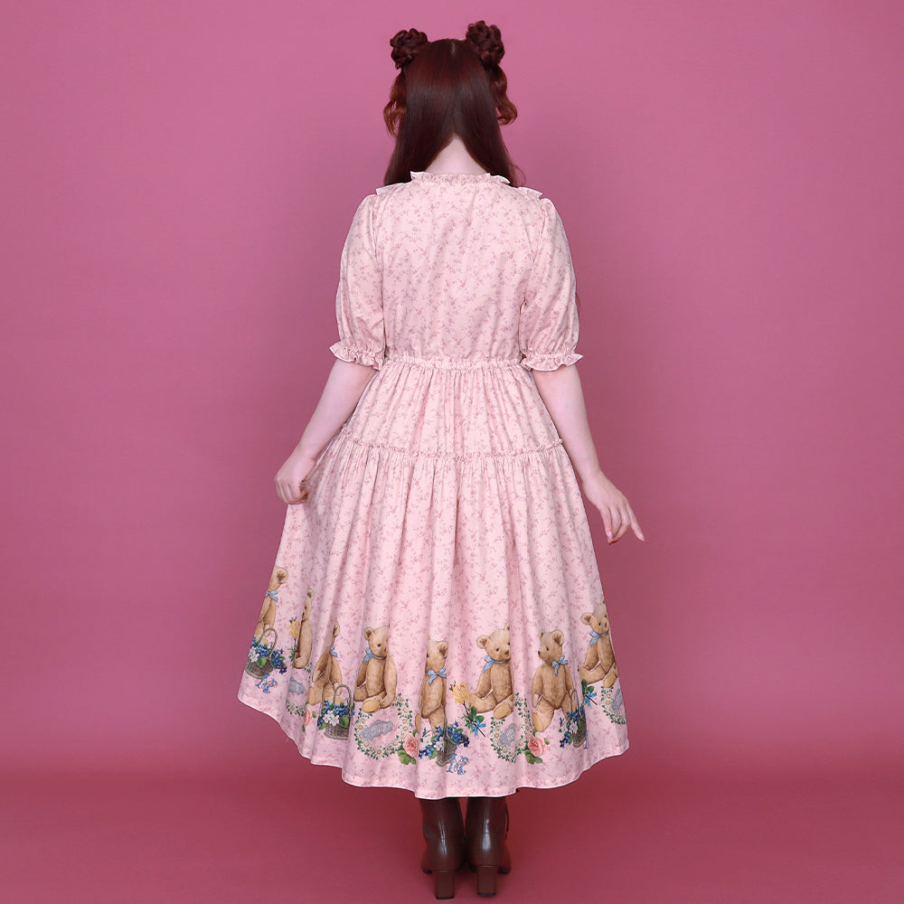 Flower Teddy bearフロントボタンワンピース