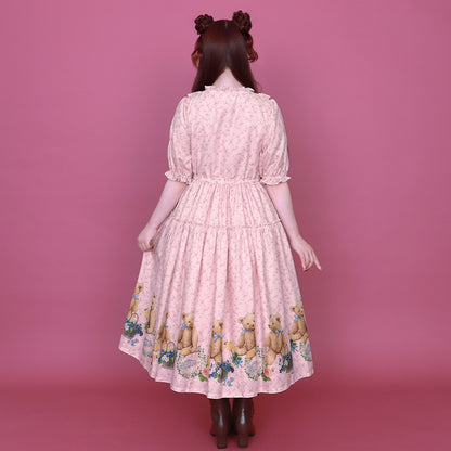 Flower Teddy bearフロントボタンワンピース