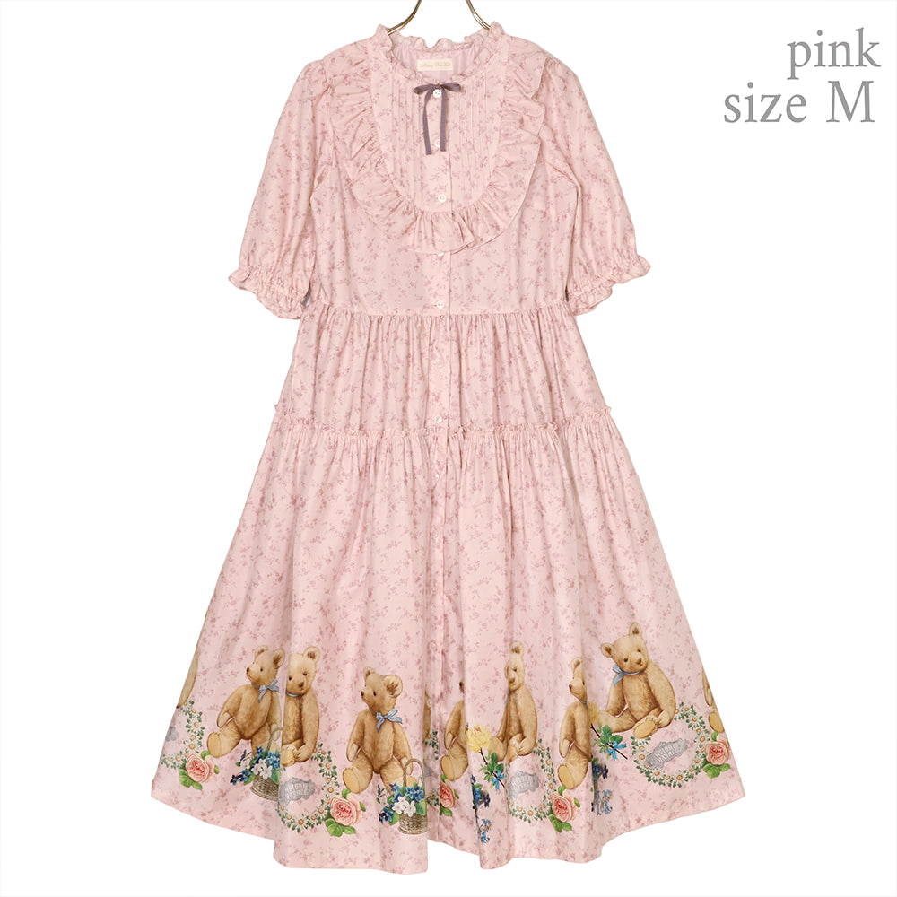 Flower Teddy bearフロントボタンワンピース