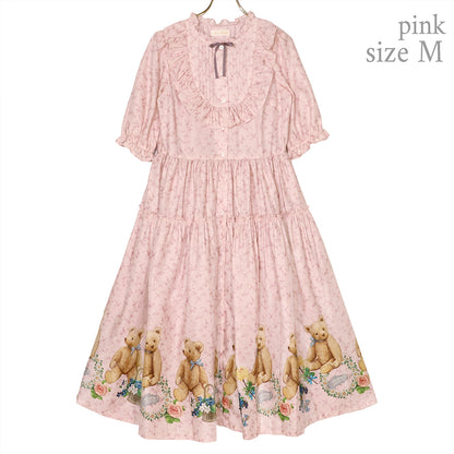 Flower Teddy bearフロントボタンワンピース