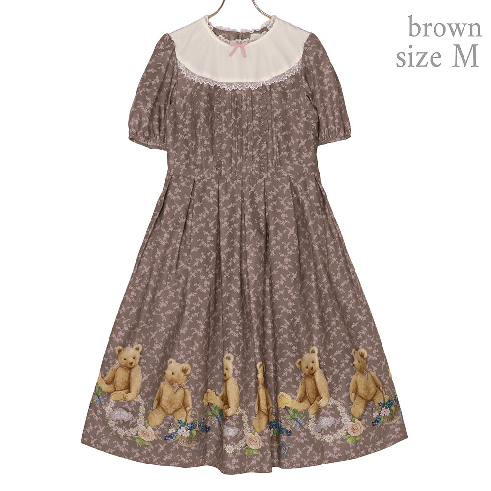 メロディバスケット　petit flowers ワンピース Flower Teddy bearチュールヨークワンピース-Melody BasKet